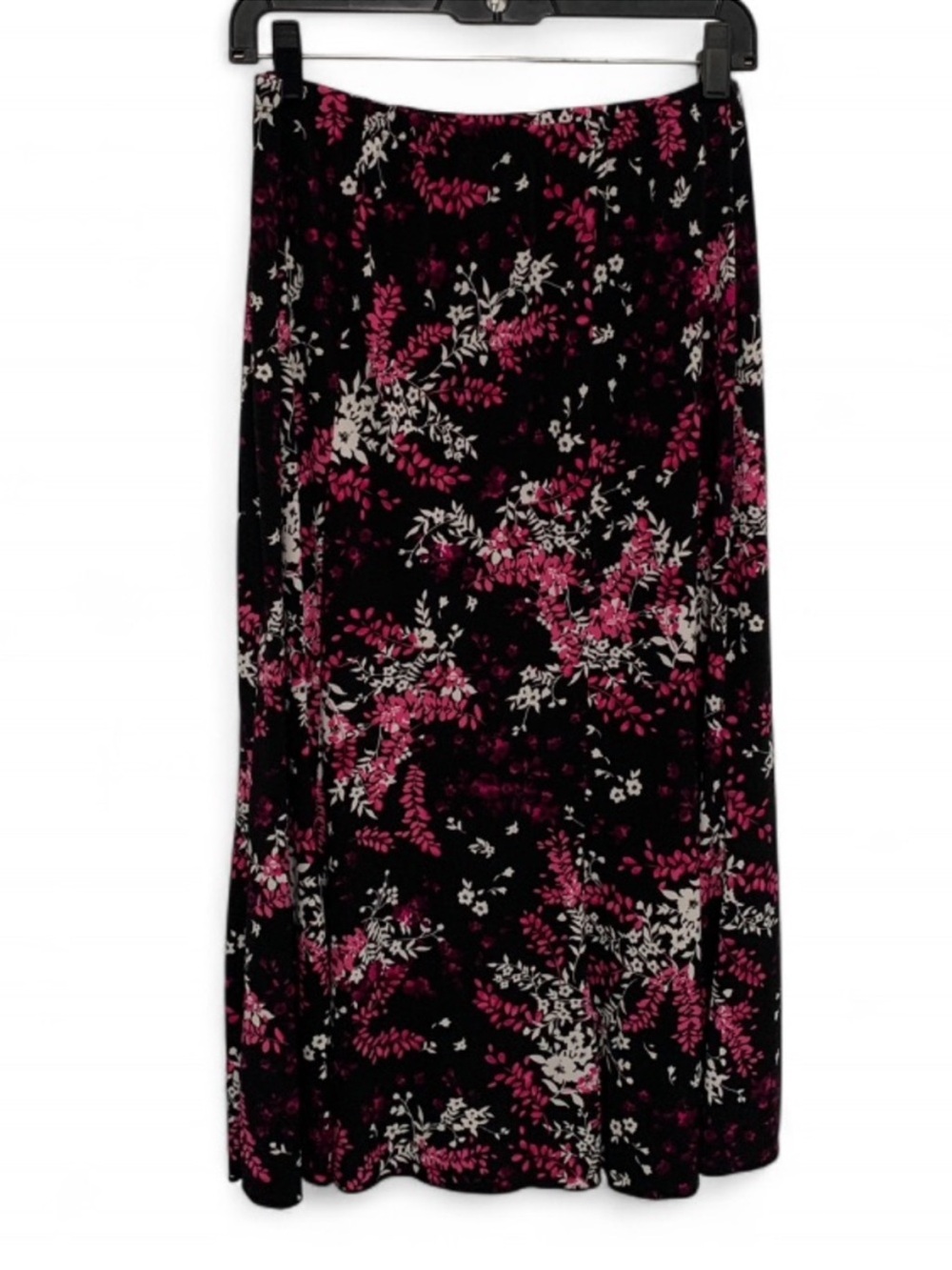 Vintage Black Floral Maxi Skirt with Pink and White Accents